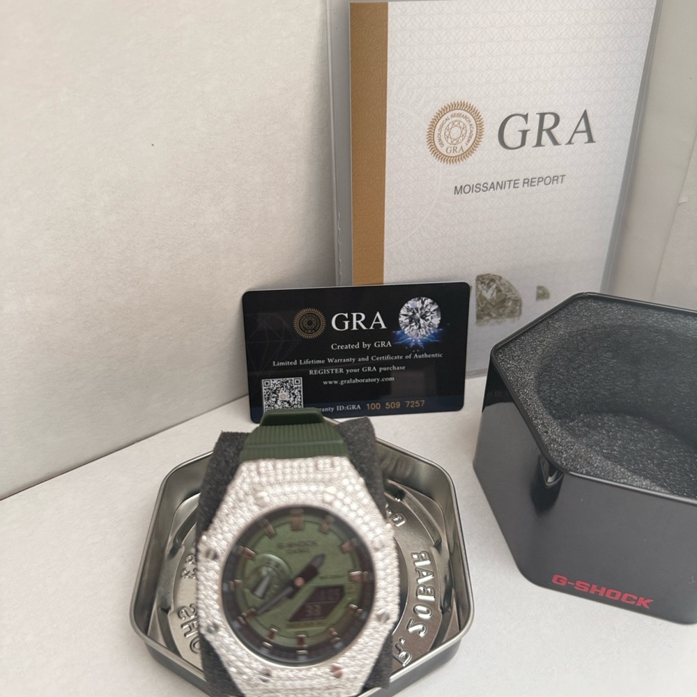 G-Shock Green Dial Casio G Shock GA2100 Moissanite Real Silver 925💎